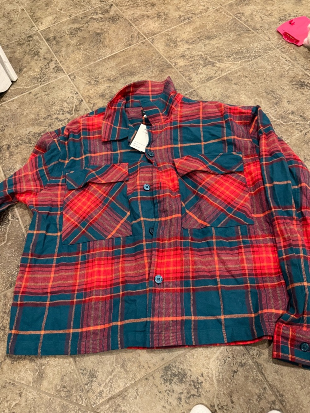 Original Use Men's Teal and Red boxy Plaid Flannel Shirt